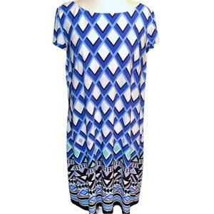NWT Jessica Howard Plus Size Blue Geometric Print Work Office Dress XXL